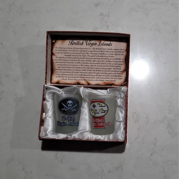 St. Thomas Virgin Islands Shot Glasses (2) in Pirate Treasure Chest Souvenirs - Picture 2 of 15